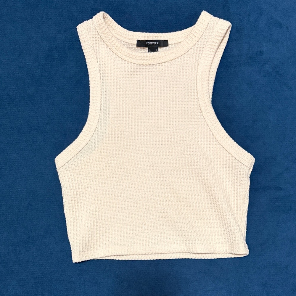 Forever 21 Textured Cream Crop Top